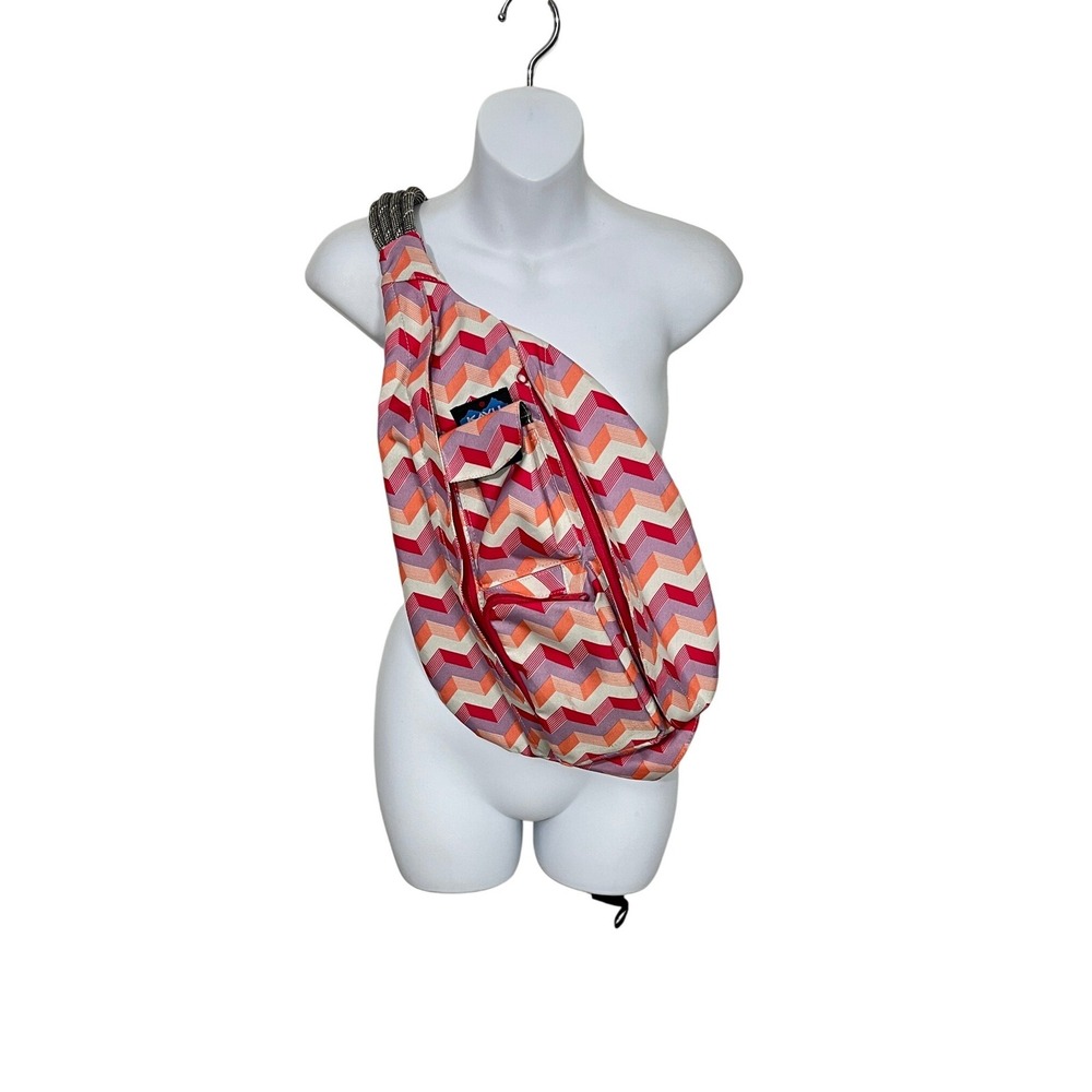 Kavu Rope Bag Women OS Pink Orange Chevron Geometric Sling Backpack